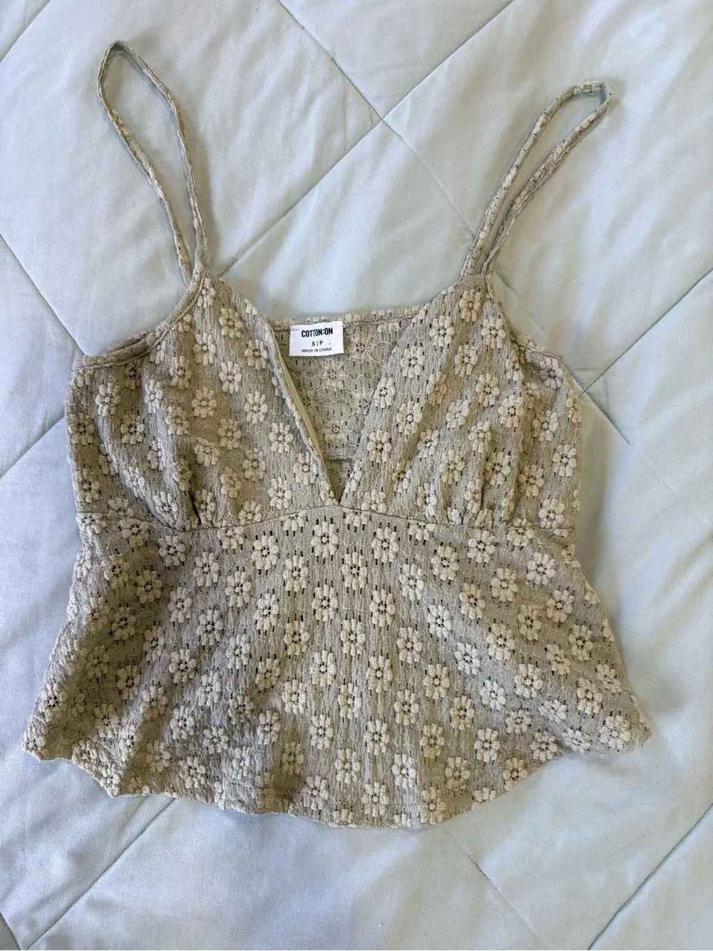Cotton On sage green Floral Lace- Spaghetti Strap babydoll top